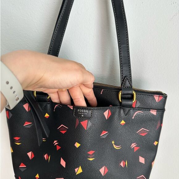 Fossil Black Graphic Coated Canvas Mini Tote Bag - Picture 3 of 13